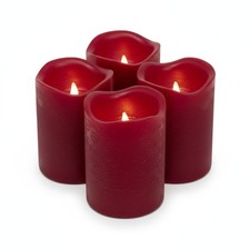 4x LED-Kerze 4er-Set mit Timer Kerzenlicht Echtwachskerze Dunkelrot Ø 5 x 7cm