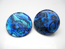 Ohrringe Ohrclips Edelstein Natur  Paua Muschel Abalone Cabochon grün blau 25 cm