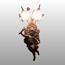 Antike Jugendstil Lampe Wandlampe Engel Putte 2 flammig