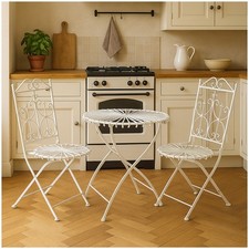 Essgruppe 3-teilig Weiß Romantic Garden Sitzgruppe Metall HTI-Living