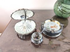 Russische Saliere, Aschenbecher Metall u Porzellan u Kaviarschale Metall Glas