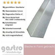 Abschlußleiste Edelstahl INNEN Winkel 1,5mm geschliffen bis 2m Sockelleiste