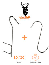 10/20 Stk Doppelspitz S-Räucherhaken Set – 21 cm für Fisch, Fleisch, Schinken