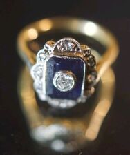 Wunderschöner Art Deco Ring Saphir und Diamanten 585er Gold und Platin