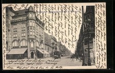 Ansichtskarte Karlsruhe, Kaiserstraße mit Monninger, Straßenbahn 1905 