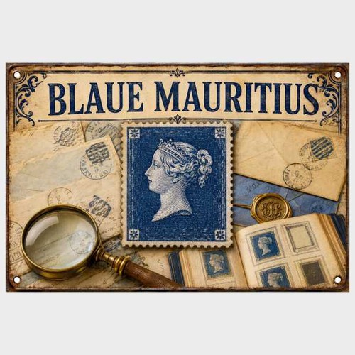 Blechschild briefmarke blaue - briefmarke,
