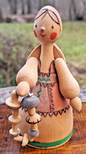Holz Puppe Figur Pilzsammlerin