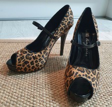 High Heels Leoparden Design Gr. 40 Peep Toe m. Riemchen Absatz ca. 12 cm Lack