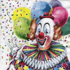 3 Servietten ~ Kindergeburtstag, Clown Harley mit Luftballons ~ 33x33