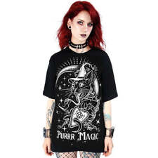 Witchy Goth T-Shirt - Purr-Magic - Black Goth Summer Tee