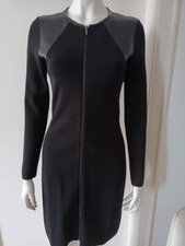 Kleid Gr. S Ralph Lauren schwarz Reißv. Strech Kunstlederdetails figurbetont 