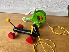 Brio Dackel und Hubschrauber, Holz, Ziehen, Spielzeug, Kleinkind, gebraucht