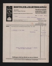 STUTTGART, Rechnung 1933, Bofinger & Bartholomäi Metallwaren-Fabrik Galvanisier-