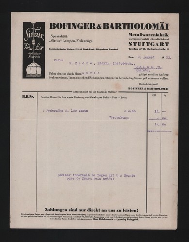 Stuttgart rechnung 1933 - rechnung,
