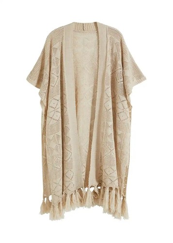 Poncho beige damen strickjacke - beige,