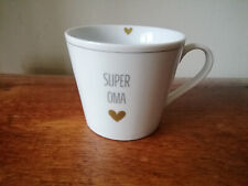 Happy Mug by Krasilnikoff Maxibecher Becher Kaffeebecher weiß gold Super Oma 8cm