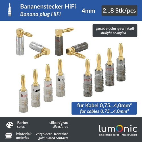 Hifi bananenstecker set - bananenstecker, grau