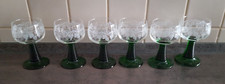 6 x Römer Weingläser Weinlaub-Dekor Schliff grüner Fuß  0,1 L.