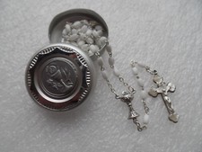 Kommunion Rosenkranz Porzellan weiß mit Geschenk-Dose Kinderrosenkranz V37