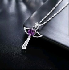 Engel Halskette mit lila Herz