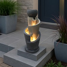 Gartenbrunnen mit LED Beleuchtung 66 cm mit Dekobecken Springbrunnen Wasserspiel