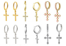 2 Kreuz Creolen Ohrringe 925 Silber  Damen Herren Kreolen Geschenk gothik mini