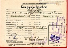 Alter Wehrmacht  Kriegsurlaubsschein  1943