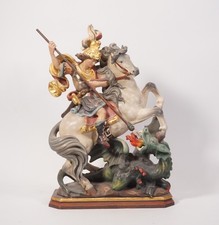 Conrad Moroder St. Ulrich Gröden Gardena Art Hl. Georg mit Drachen Holz farbig
