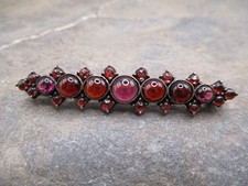 Um 1940 edle Brosche Granat Stabbrosche Posaunenverschluss 925 Silber 50 x 10 mm