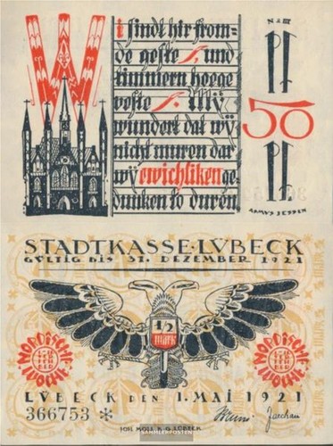 Banknoten lübeck 1921 - lübeck,