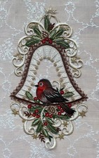 Fensterbild  Advent "Kleiner Vogel in der Glocke" Plauener Spitze ca. 36x21 cm