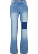 Neu Stretch-Jeans Patchwork Kurz Gr 40/42 Hellblau Damenjeans gerades Bein Pants