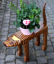 Pflanzenbank Katze Holzständer Blumenständer Blumenbank Holzkatze Dekokatze