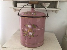 Alter Emaille Eimer Shabby Frankreich Rosa Rosendekor  Emaile Vintage Landhaus