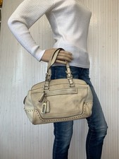 Coach Bowling Tasche Beige In Zwei Tönen Aus Leder
