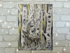 FIRST WINTER 60cmx80cm Reh Birke Winter Bild gemalt abstrakt  Christiane Schwarz