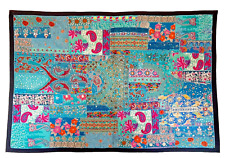 Wandbehang Indien Blau Patchwork Orient 150 x 103 cm Handgefertigt Baumwolle