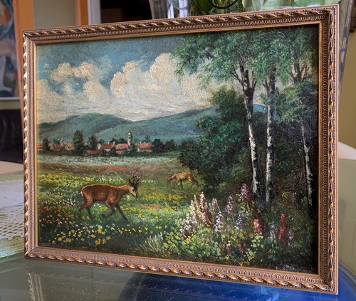 Landschaft mit reh öl - landschaft,