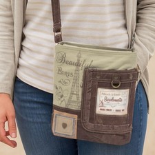 Sunsa Vintage Umhängetasche. Crossover Tasche mit Paris Motiv.  Schultertasche