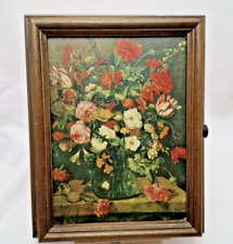 Retro Schlüsselkasten Holz Schlüsselschrank Vintage Gemälde Blumen 25x18cm Italy