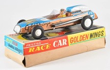 Rare Vintage Tinplate Noguchi Japan Race Car Friction Golden Wings boxed tin toy