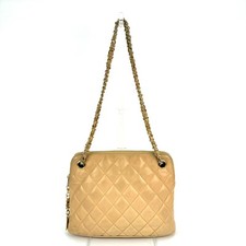 CHANEL Lammfell Matelasse Kette Tasche Leder Schultertasche CC Beige Vintage