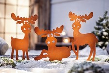 Gartenstecker Elch Ole 3er-Set Garten Deko Dekoration Braun Metall Rost Optik