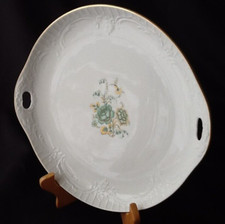 Fürstenberg Solitude Blume grün 02927 Goldrand Gebäckteller mit Griff 27,5 cm