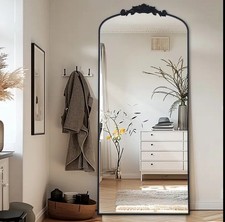 Ganzkörper Bogenspiegel 146x44cm Vintage schwarzer Rahmen schräg Wanddeko
