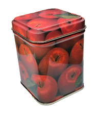 Kleine Teedose ** Geschenkdose ** mit Apfel-Dekor ** 6 x 6 x 8 cm