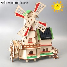 Solar Windmühlenhaus 3D Holzpuzzle DIY Bausatz Handgefertigt Lernspiel Experimen