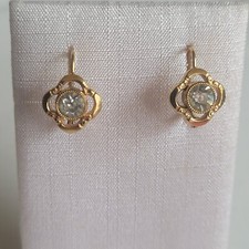 vintage Ohrringe Vergoldet transparenten Glasstein florale Elemente 