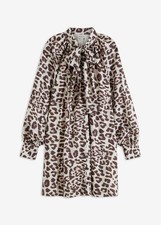 Blusenkleid mit Schluppenkragen Gr. 42 Sand Leo Bedruckt Damen Mini-Kleid Neu*