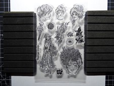 Unbenutzter Clear Stamps Silikonstempel Vintage Lady Frau Blumen Stempel